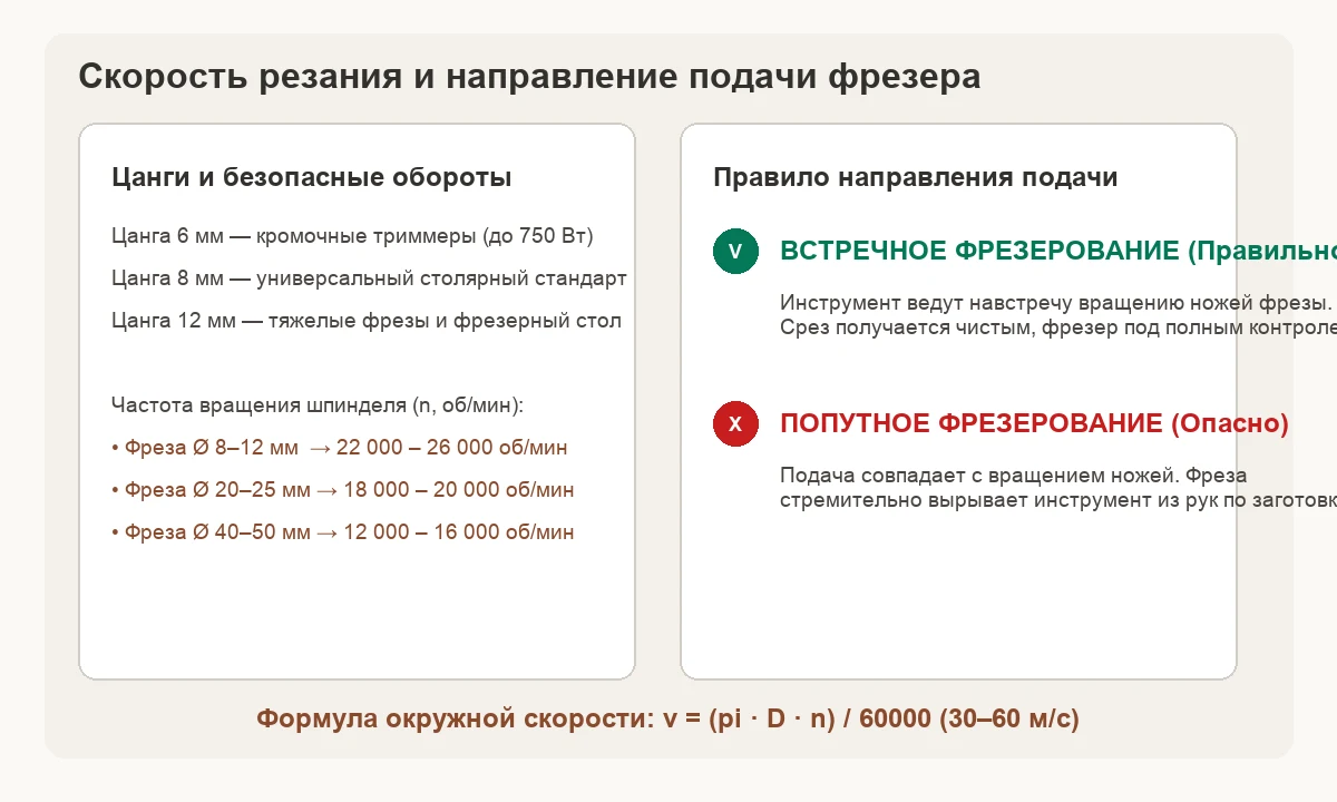 Скорость резания фрезера в зависимости от диаметра и правило встречного фрезерования