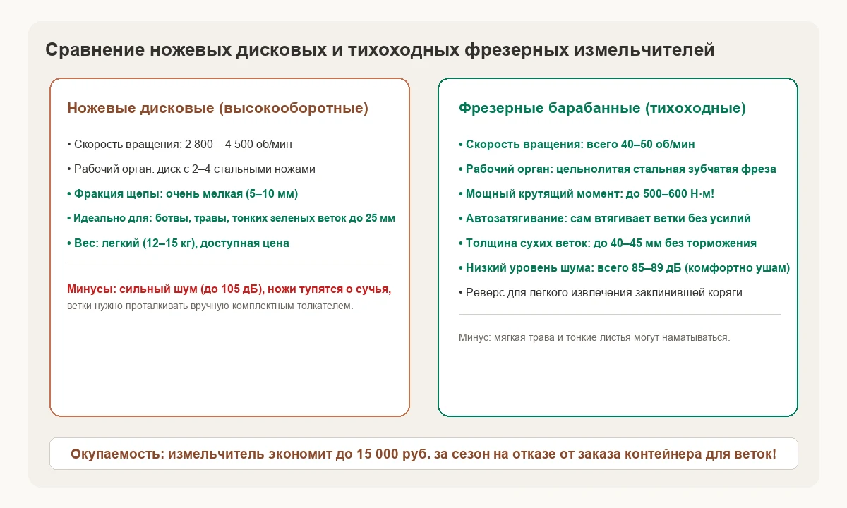 Сравнение ножевой высокооборотной дисковой системы и тихоходного фрезерного барабана.