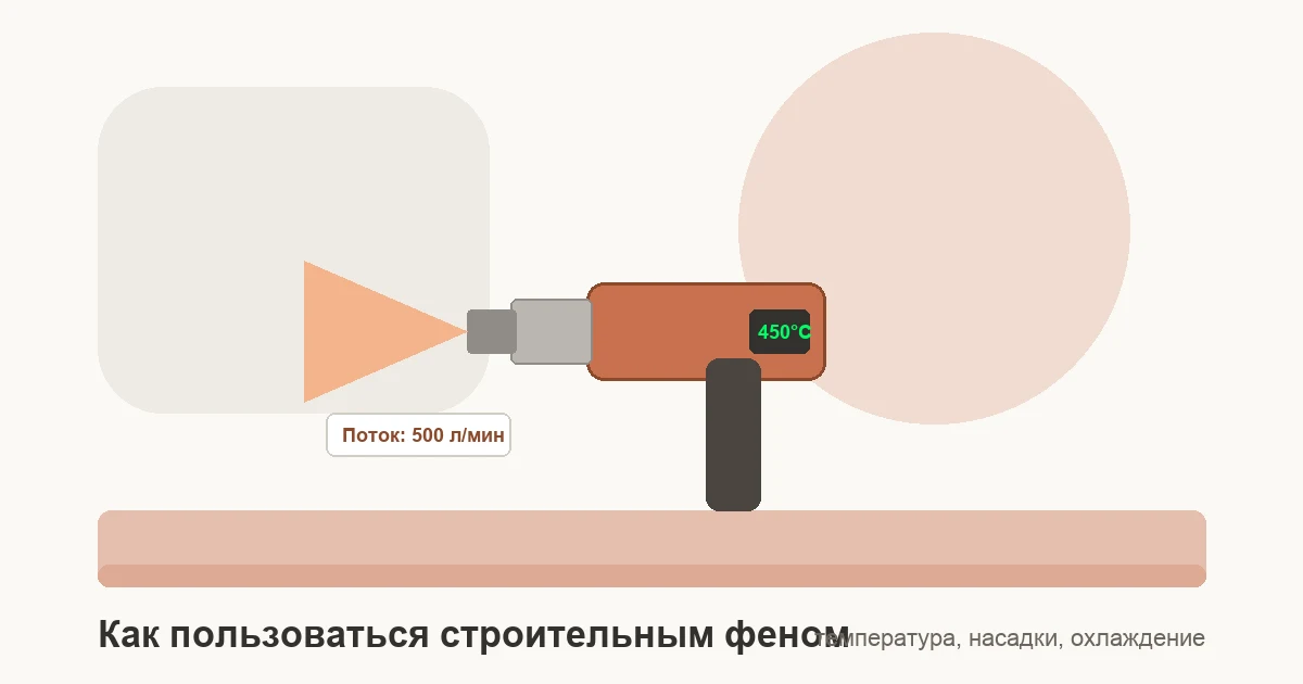 Строительный фен с регулировкой температуры и насадками на верстаке