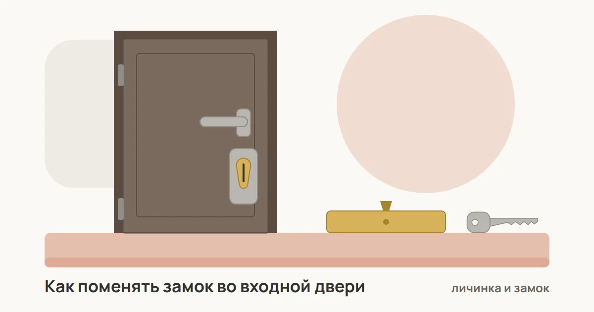 Входная металлическая дверь с ручкой и броненакладкой, рядом на подиуме цилиндр замка и ключ