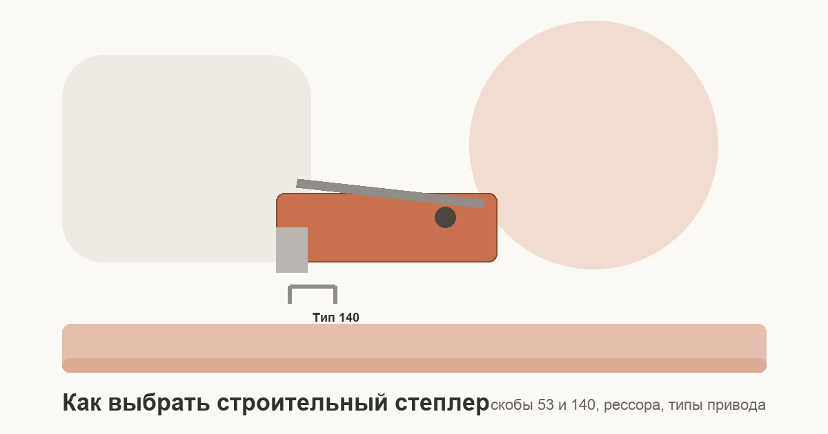 Строительный рессорный степлер и скобы типов 53 и 140 на верстаке