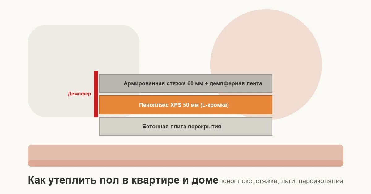 Схема утепления пола экструдированным пенополистиролом под армированную стяжку